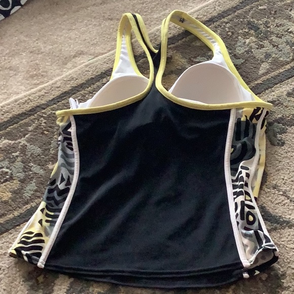 ZEROXPOSUR tankini top yellow black size 10 stretchy built in bra Box 500 - Picture 2 of 8